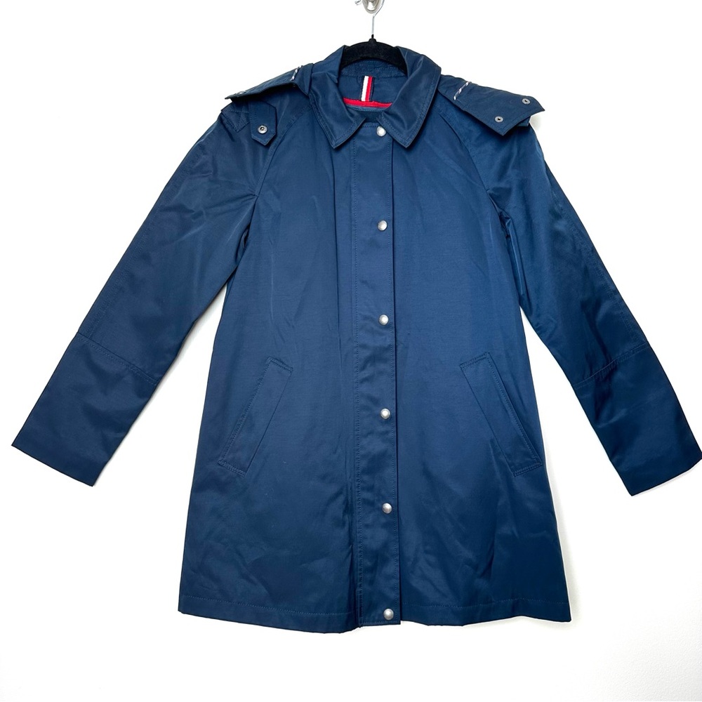 Tommy Hilfiger Classic Navy Trench Coat Old Money Raincoat Removable Minimalist